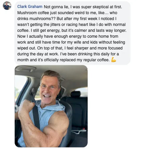 Customer review from Clark: calm lasting energy with no jitters or racing heart