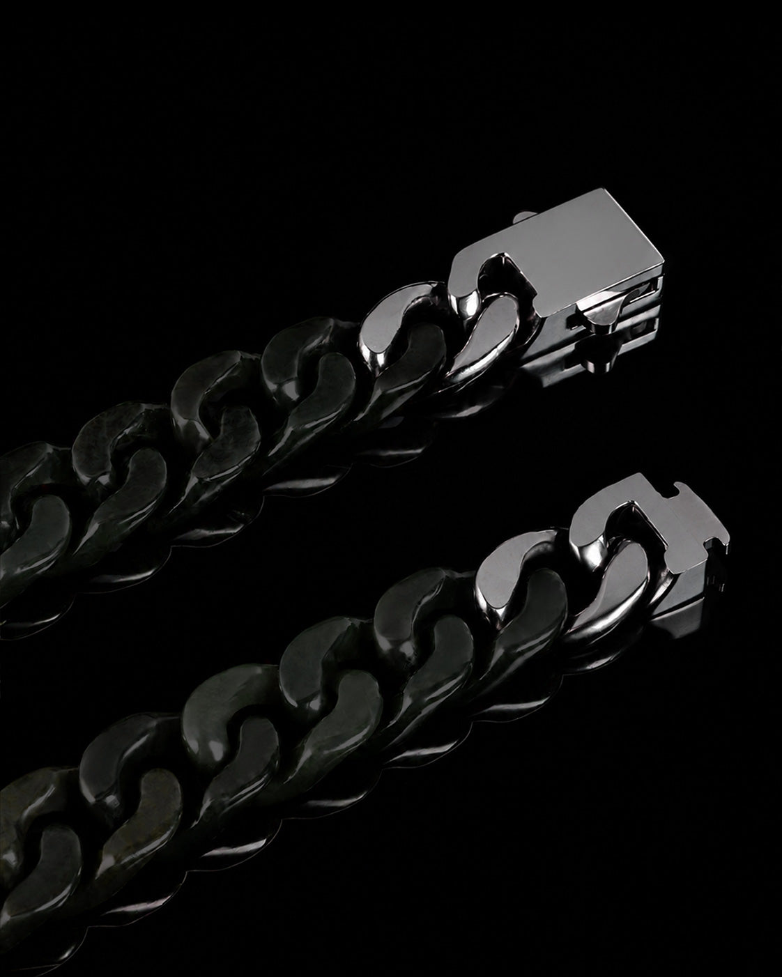 Classic Cuban Link Chain Bracelet In Dark Green Nephrite - WAVY