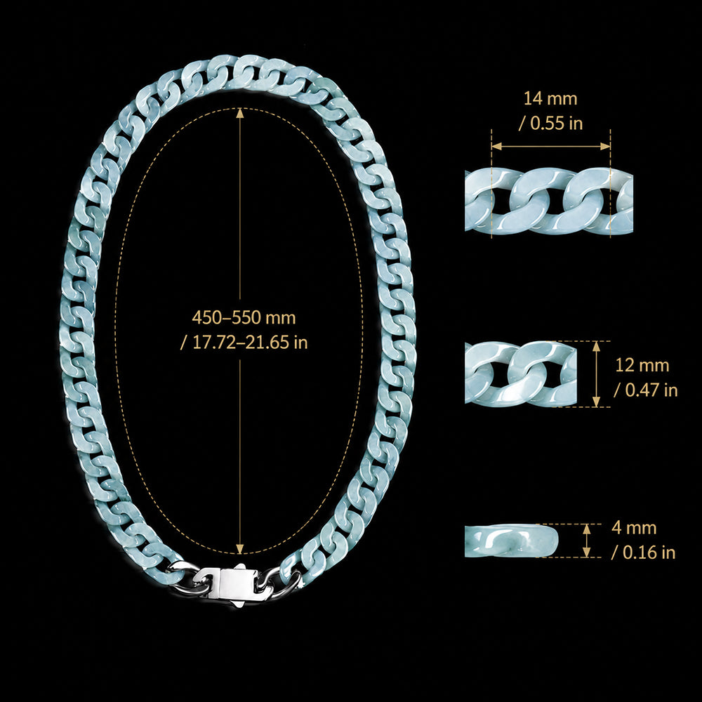 Classic Cuban Link Chain Necklace In Blue Jadeite