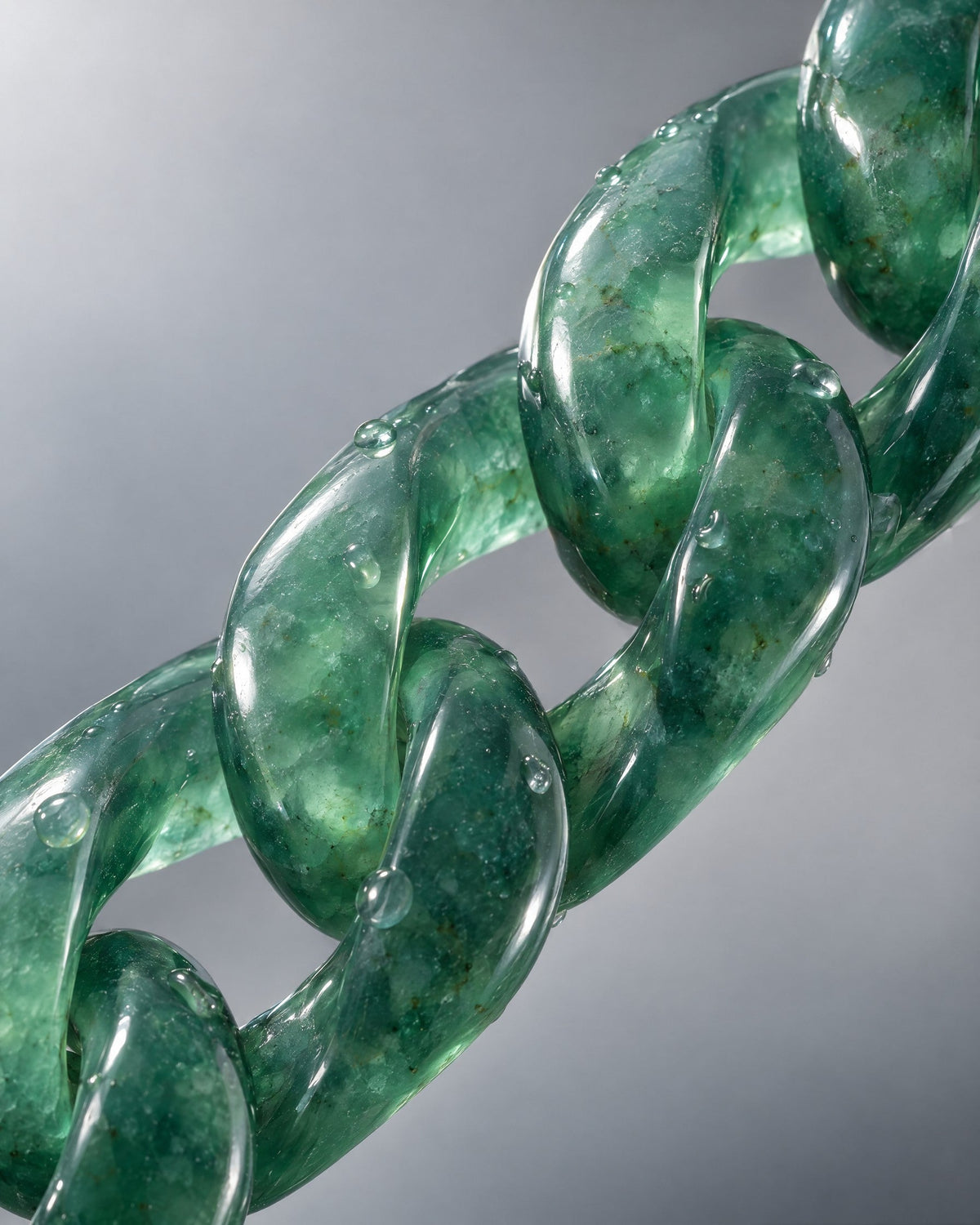 Finish texture close-up of Classic Cuban Link Chain Bracelet In Jelly Green Mayan Jade