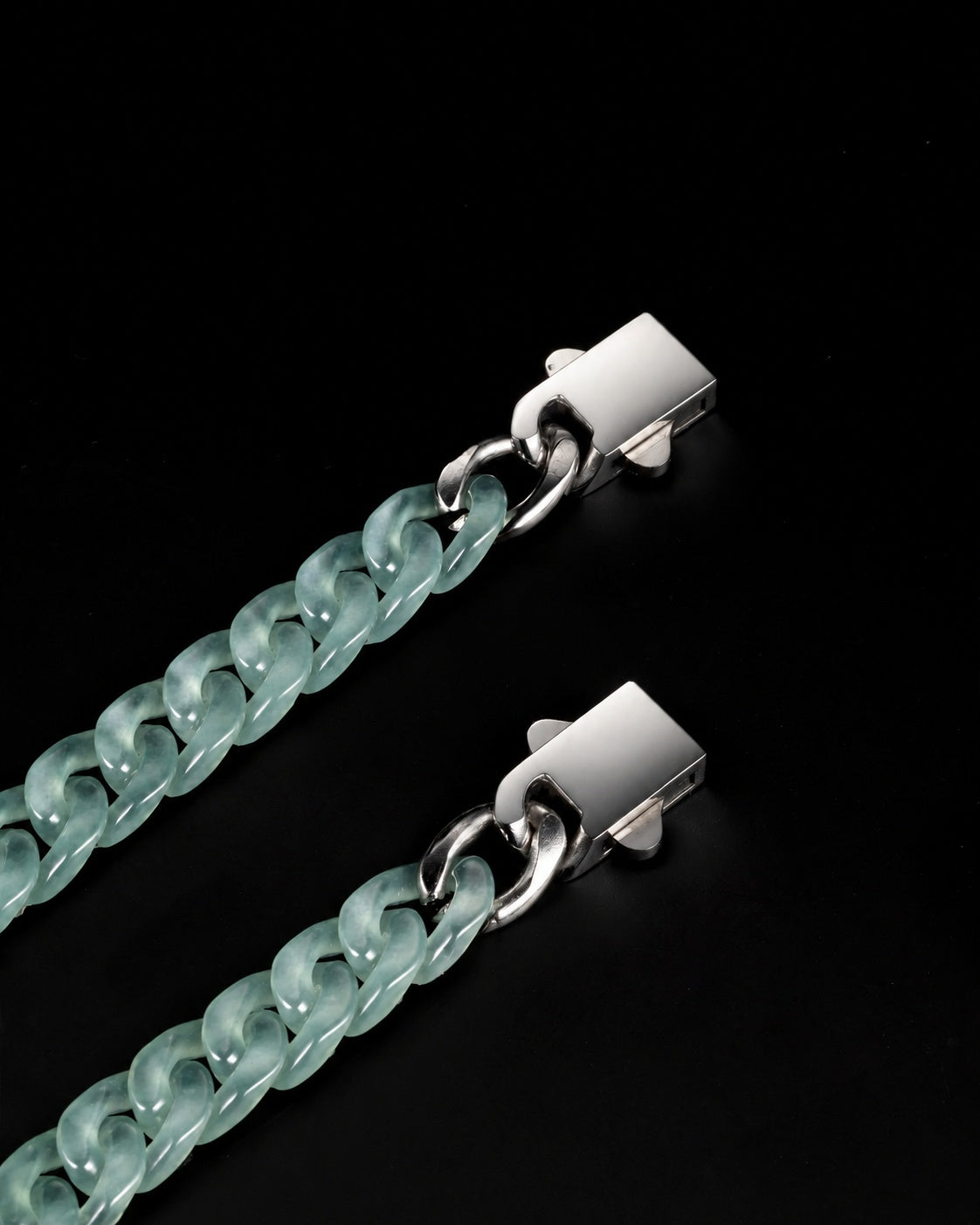 Classic Cuban Link Chain Bracelet In Top Icy Light Green Guatemalan Jade, product view 7