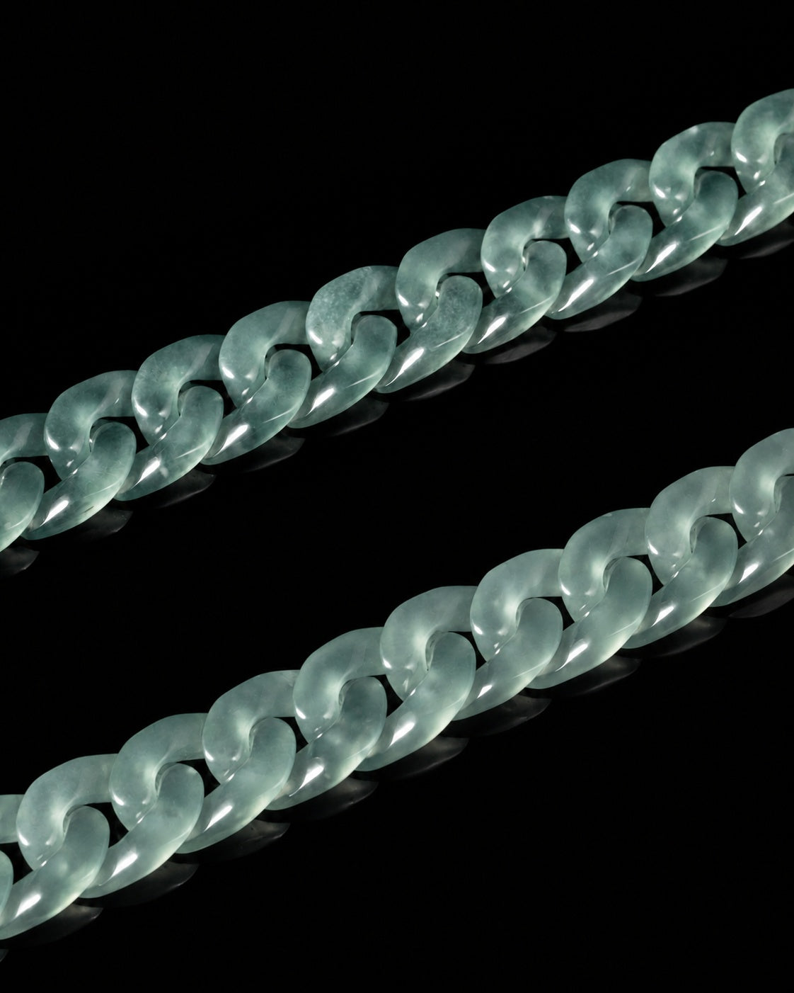 Classic Cuban Link Chain Bracelet In Top Icy Light Green Guatemalan Jade, product view 8