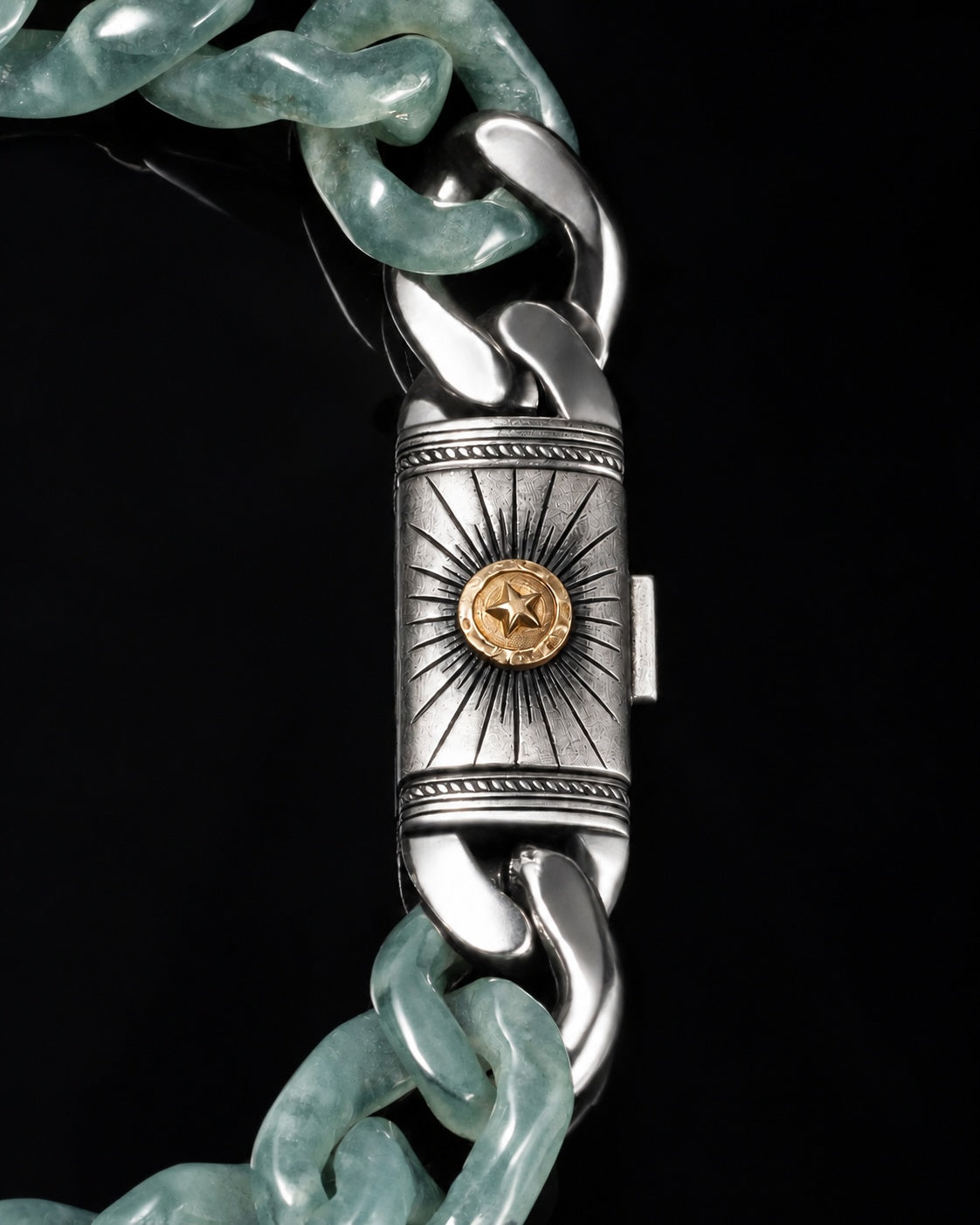 Classic Cuban Link Chain Bracelet In Top Icy Light Green Guatemalan Jade, product view 11