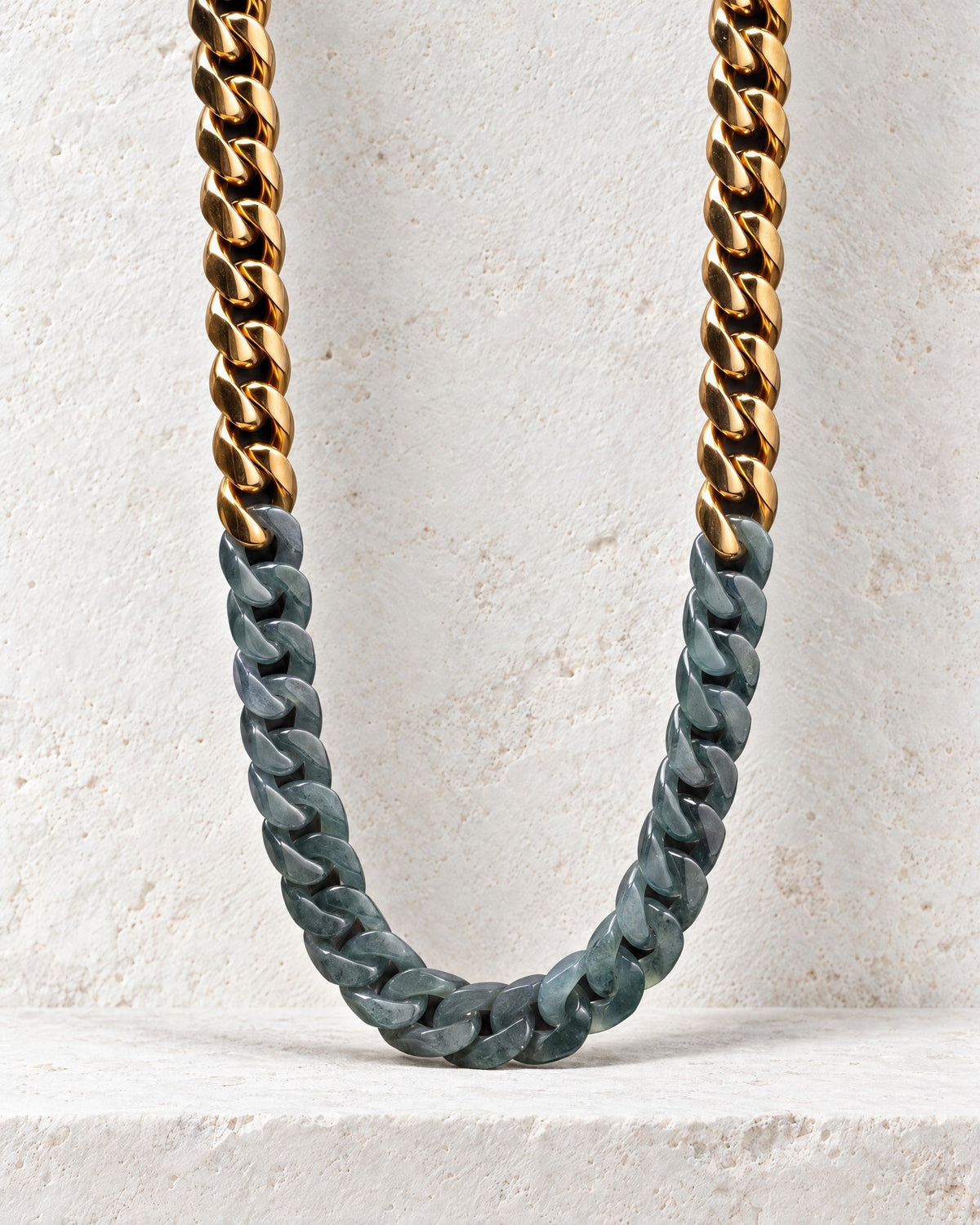 Mayan jade and stainless steel Cuban chain necklace