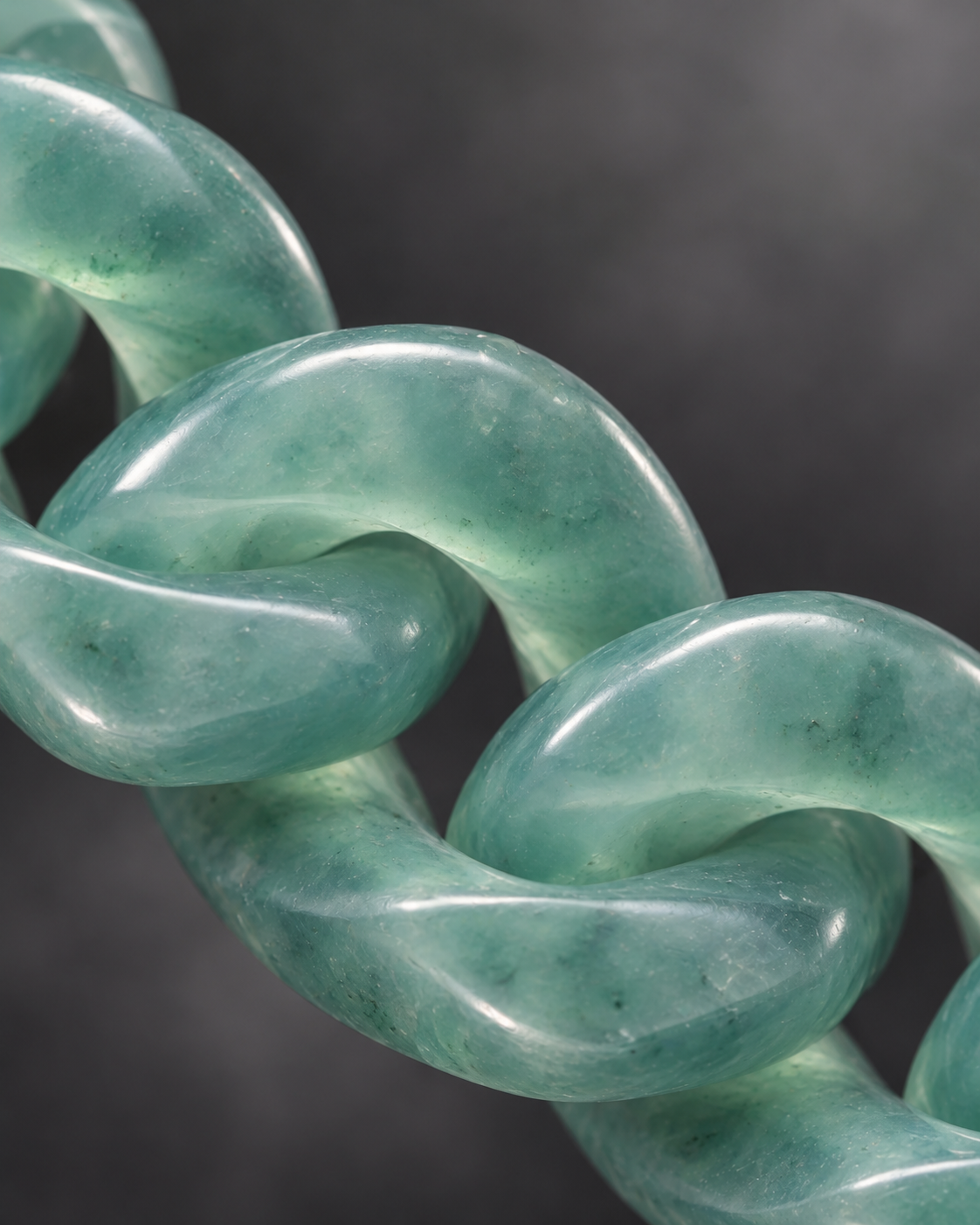 Finish texture close-up of Classic Cuban Link Chain Bracelet In Blue-Green Jadeite