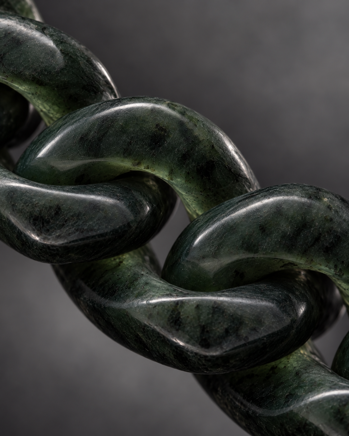 Finish texture close-up of Classic Cuban Link Chain Bracelet In Dark Green Nephrite