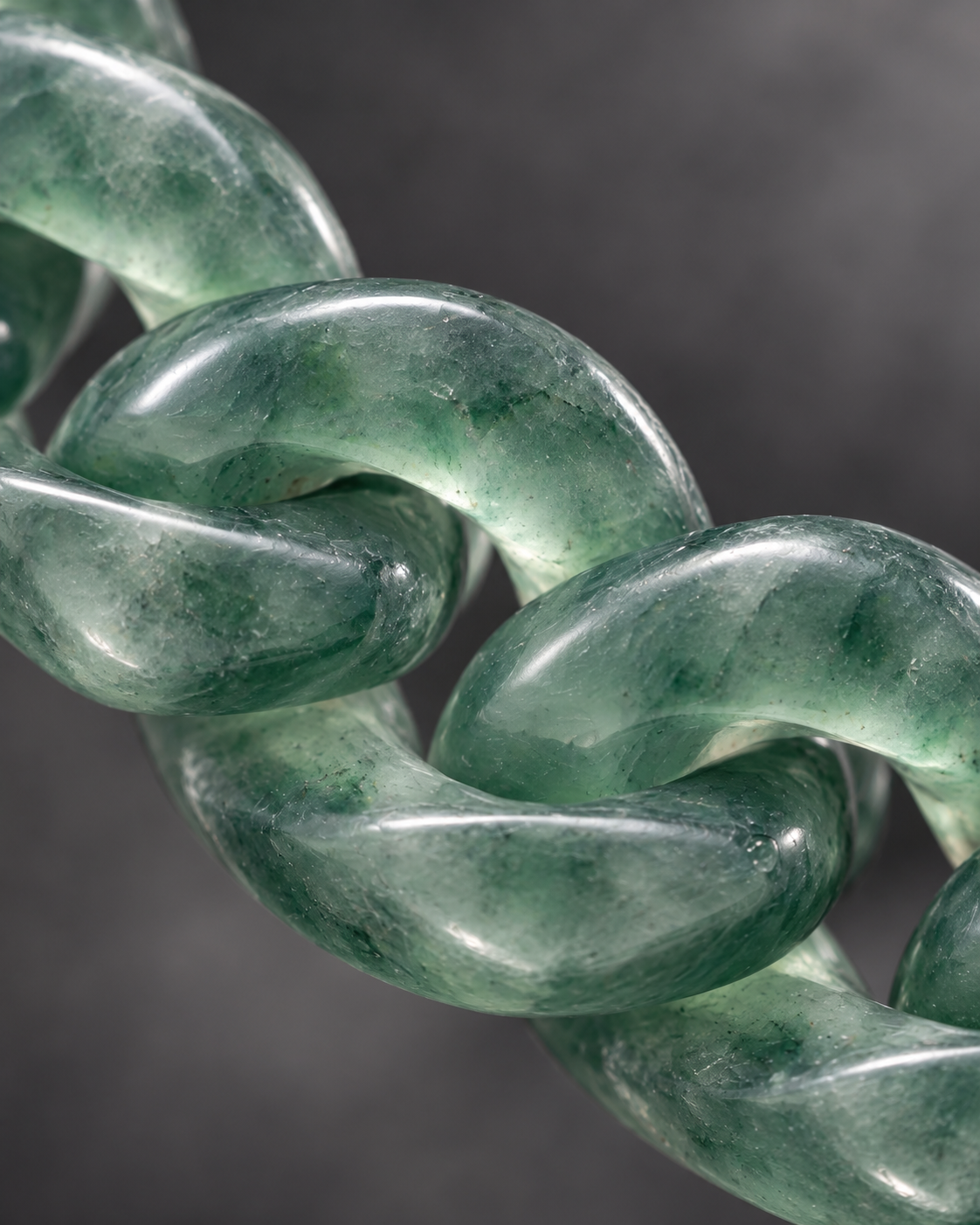 Finish texture close-up of Classic Cuban Link Chain Bracelet In Top Icy Light Green Guatemalan Jade