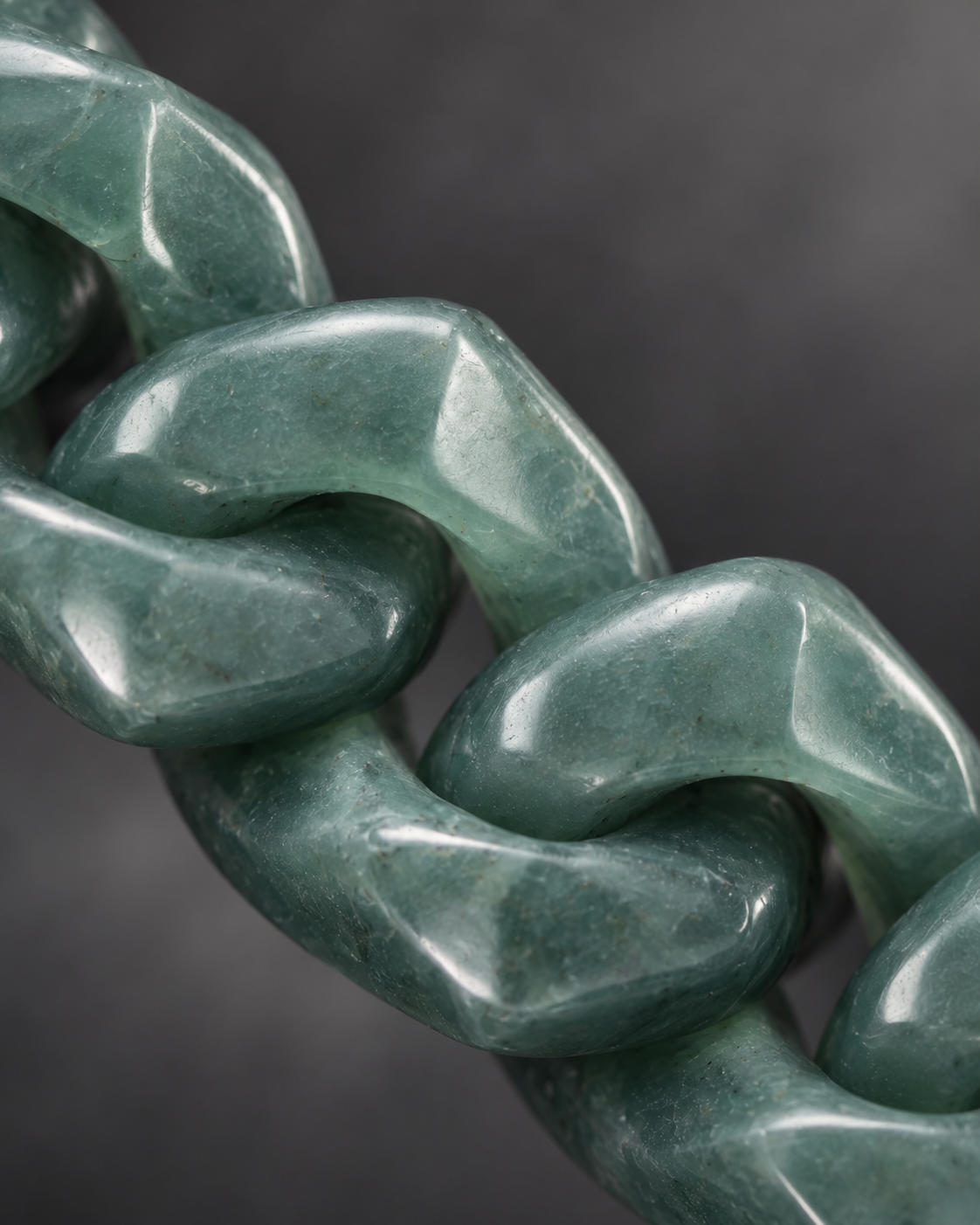 Finish texture close-up of Single Piece Carved Cuban Chain Bracelet In Green Jade