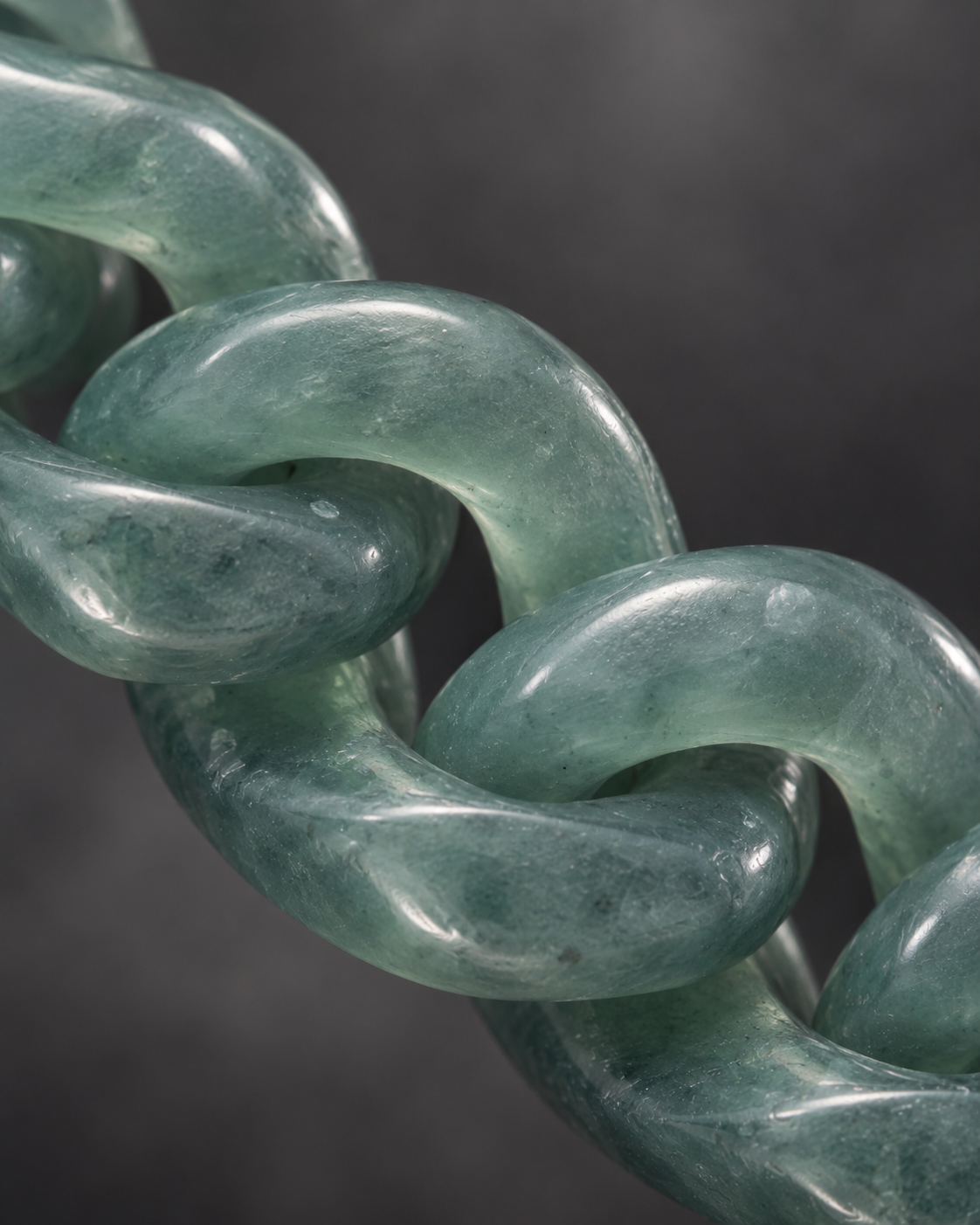 Finish texture close-up of Single Piece Carved Cuban Chain Bracelet In Top Icy Green Jade