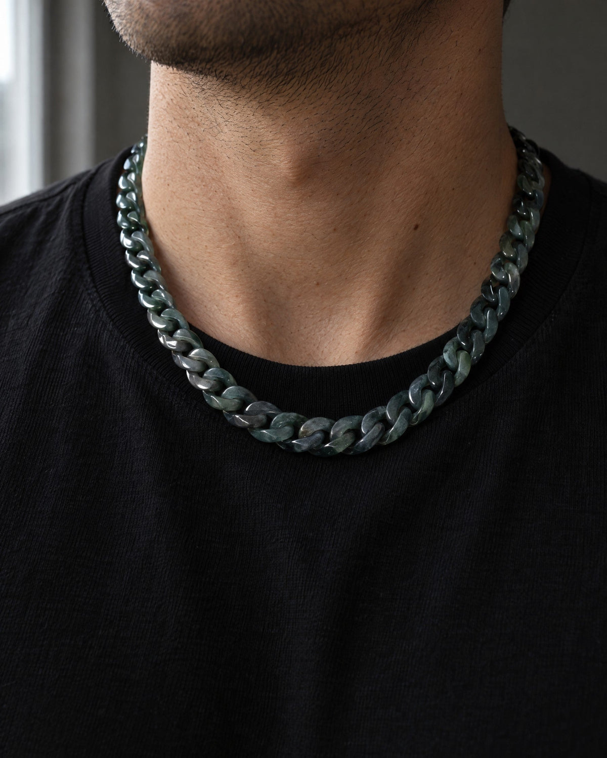 Black jade Cuban link necklace