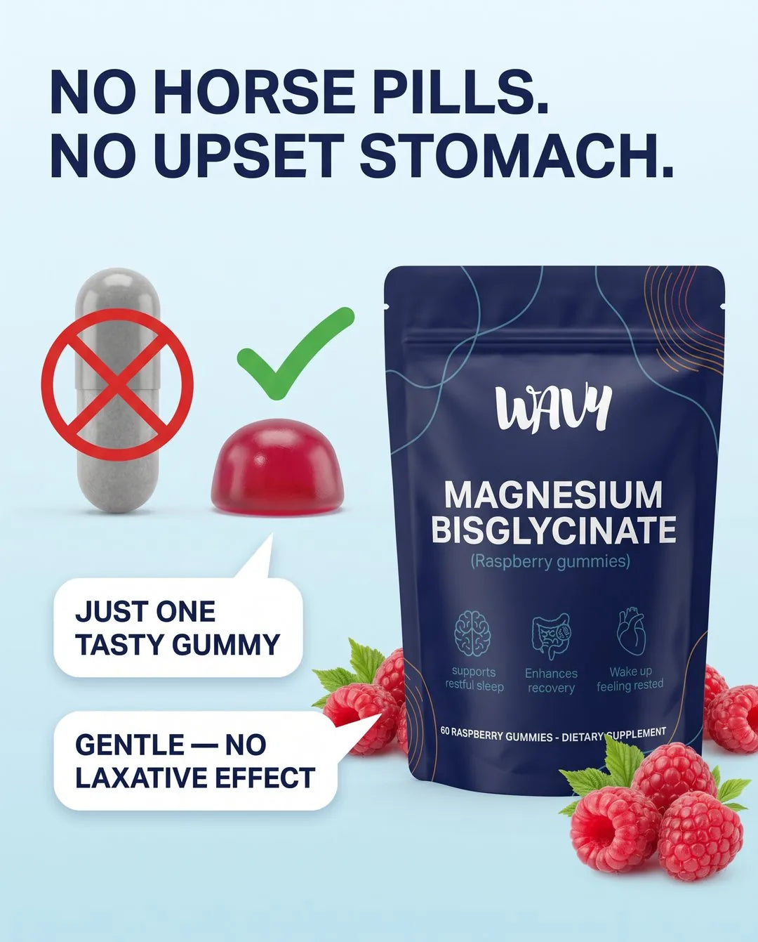 No horse pills, no upset stomach - just one tasty gummy, gentle with no laxative effect