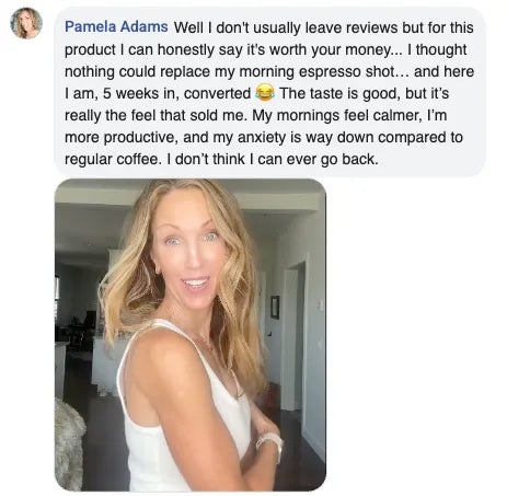 Customer review from Pamela: calmer, more productive mornings with less anxiety